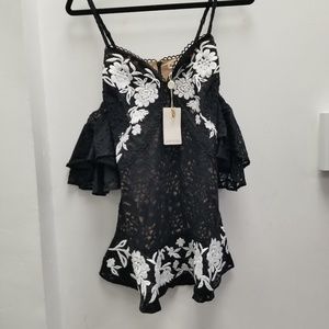 For Love & Lemons Madator Black & White Lace Dress